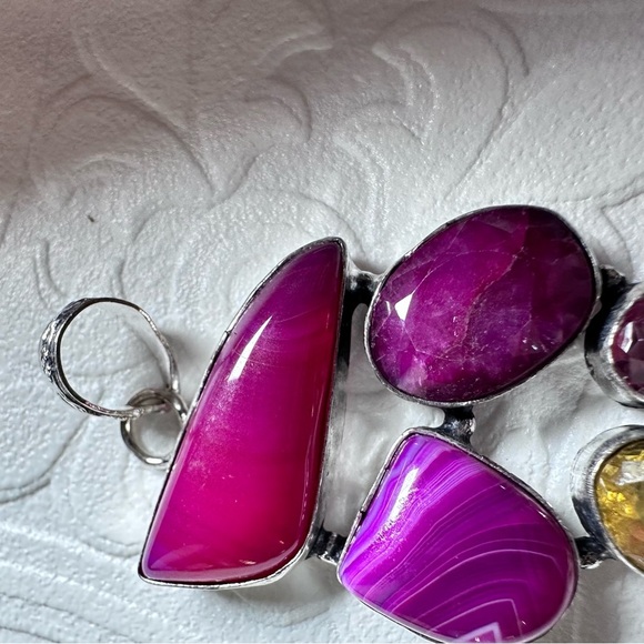 Sold🛍️Gemstones Handmade Pendant Agate Dyed Multicolor Pink fuchsia, Barbie - Picture 7 of 12